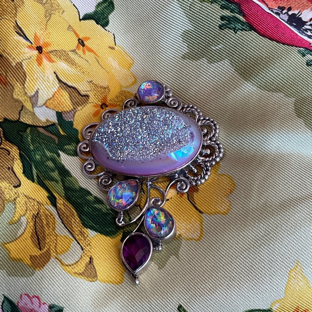Sajen sterling silver druzy & gemstone pendant - Picture 7 of 11